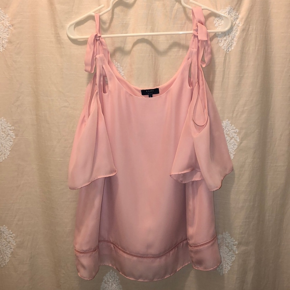 Kaari blue off the shoulder pink blouse